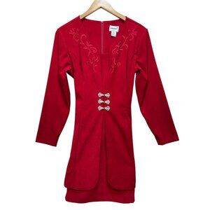 Vintage Fashion Bug Womens Dress Size 10P Embroidered Long Sleeve Above The Knee